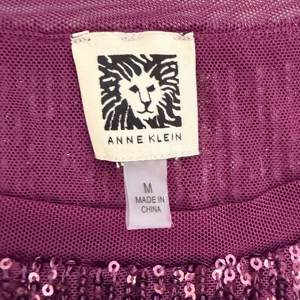 Anne Klein Sparkling Sequin Short Sleeve Top - Purple - Picture 2 of 7